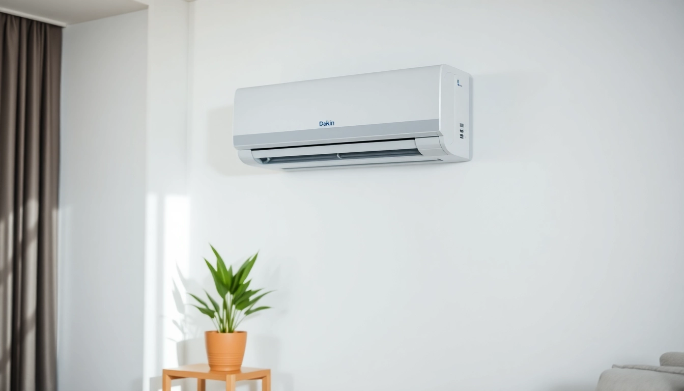 Efficient daikin mini split AC cooling a modern living space with style and elegance.