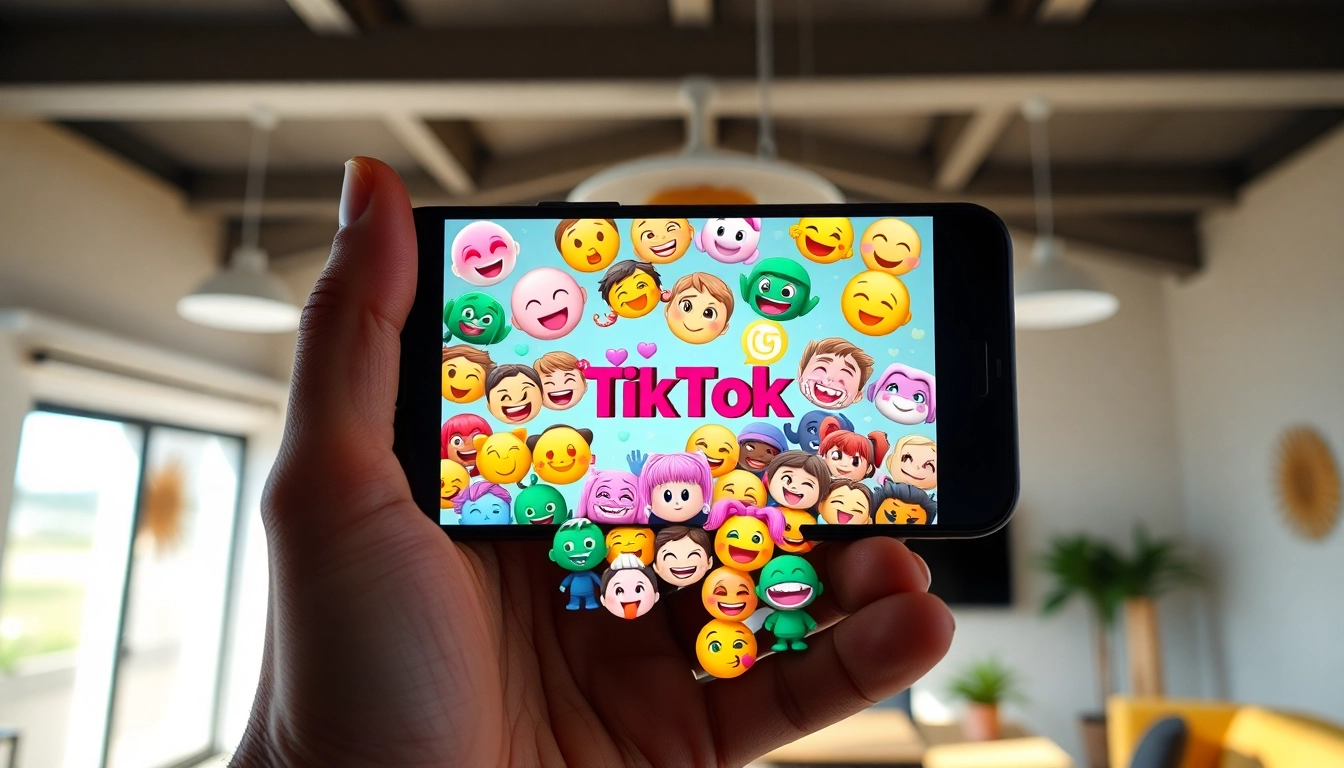 Interactive display of tiktok emojis on a smartphone screen with vibrant colors.