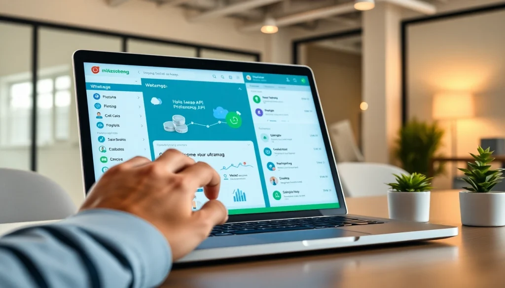 Explore ultramsg's features while interacting with a WhatsApp API interface on a laptop.