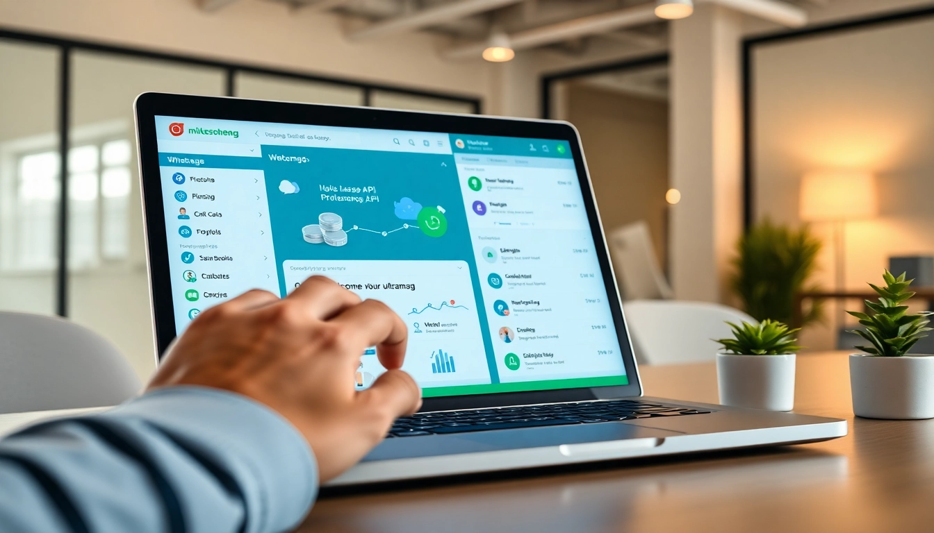 Explore ultramsg's features while interacting with a WhatsApp API interface on a laptop.