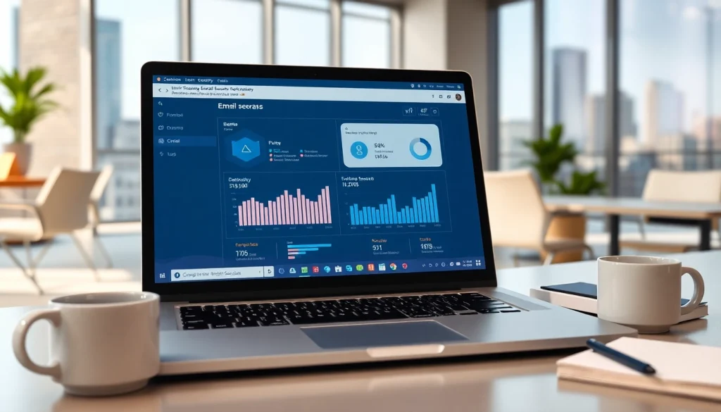 Enhance Email Security & Archiving with a professional digital dashboard on a laptop.