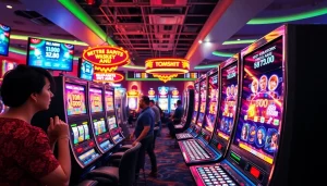 Menangkan slot online dengan mesin slot yang menampilkan warna-warna cerah dan suasana kasino yang meriah.