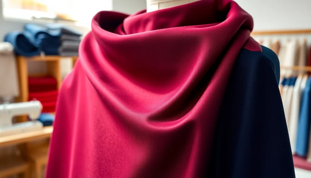 Punta di Roma stof in rijke kleuren gepresenteerd op een mannetje met een creatieve sfeer.