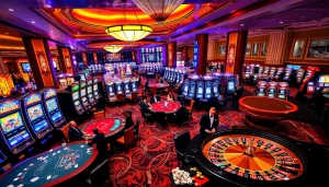 Casino gaming scene featuring KJC brand elements, showcasing vibrant tables and exciting players.