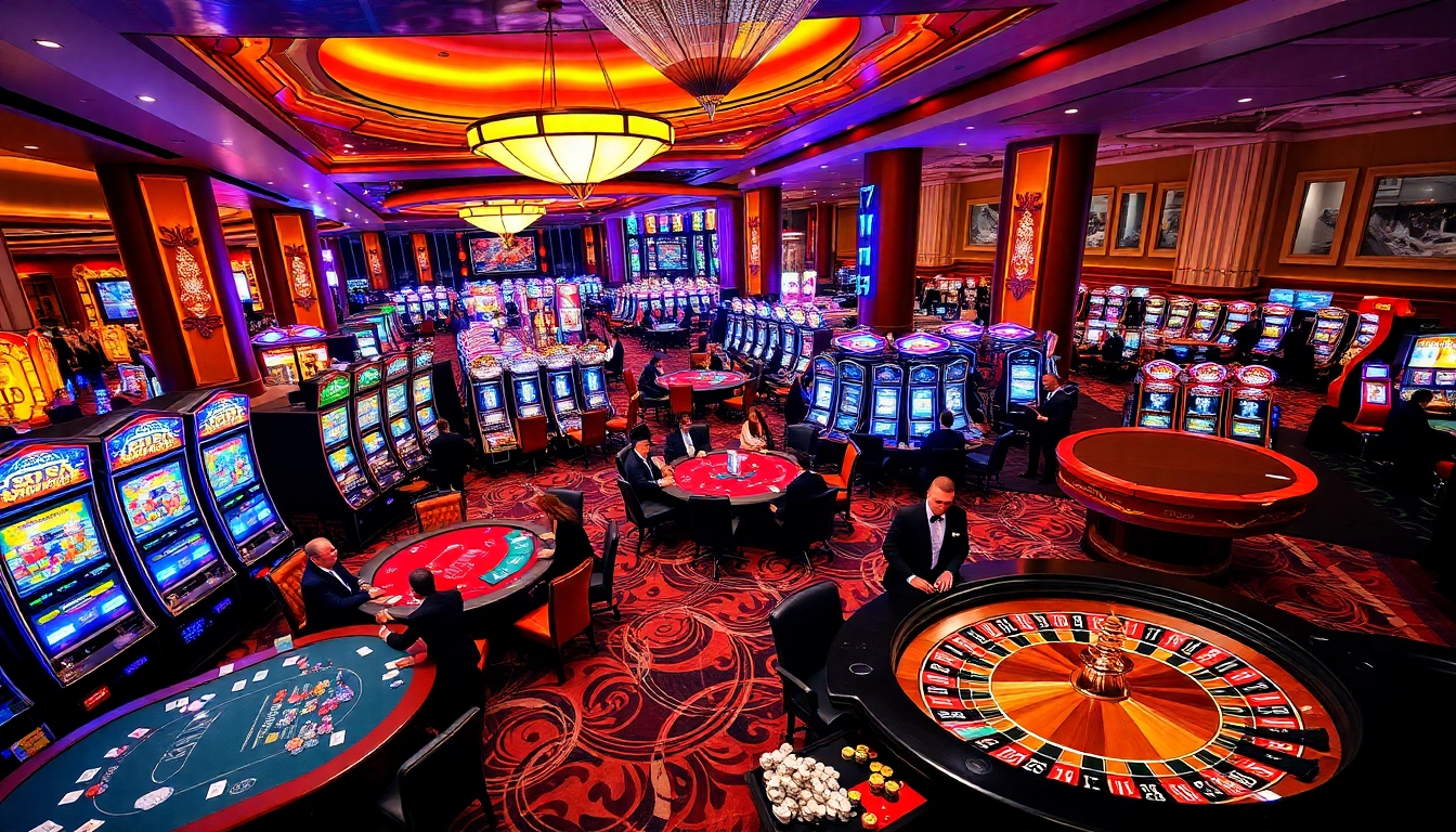 Casino gaming scene featuring KJC brand elements, showcasing vibrant tables and exciting players.
