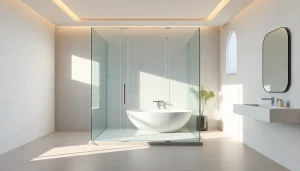 Admire la paroi de douche à l'italienne moderne dans une salle de bains élégante.