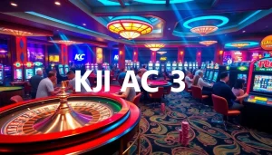 KJC AC 3 casino setting featuring poker tables, slot machines, and roulette wheels creating an inviting ambiance.