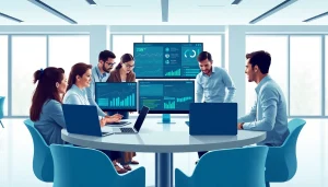 Showcasing managed IT services teamwork in a modern office environment with diverse professionals collaborating effectively.