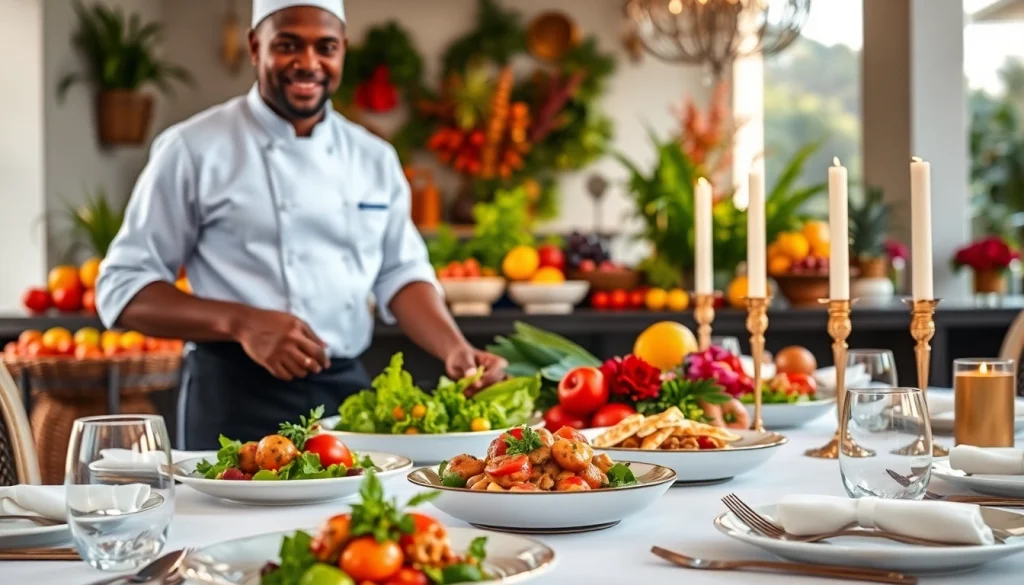 St Martin Private Chef showcasing gourmet dishes at an elegant dining table.