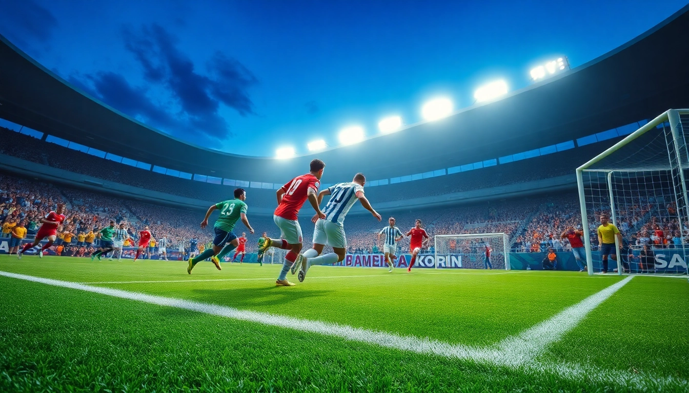 Exciting koora soccer match with players in action and cheering fans.