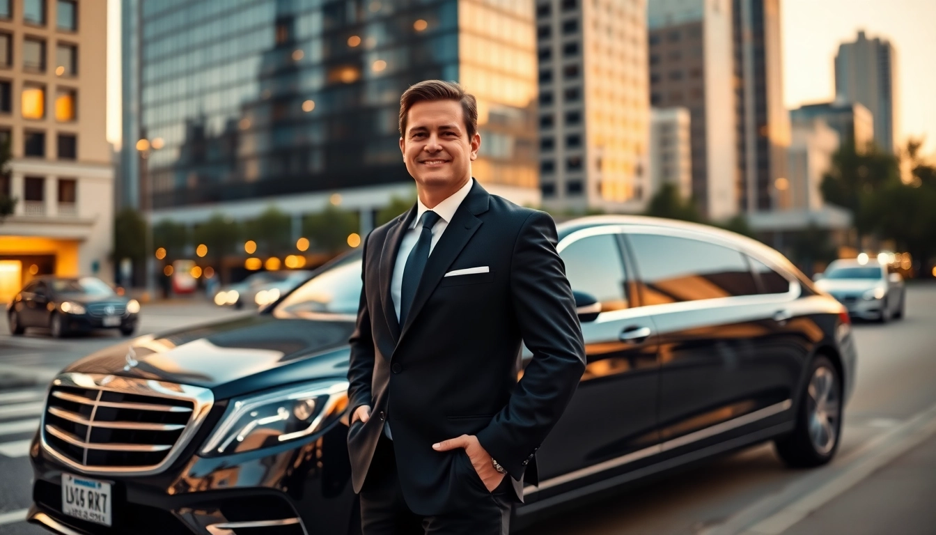 Experience Chauffeur Services Nottingham with a professional chauffeur by a luxury car in an upscale setting.
