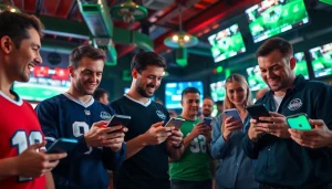 Engaged bettors enjoying Georgia sports betting in a dynamic sports bar setting.