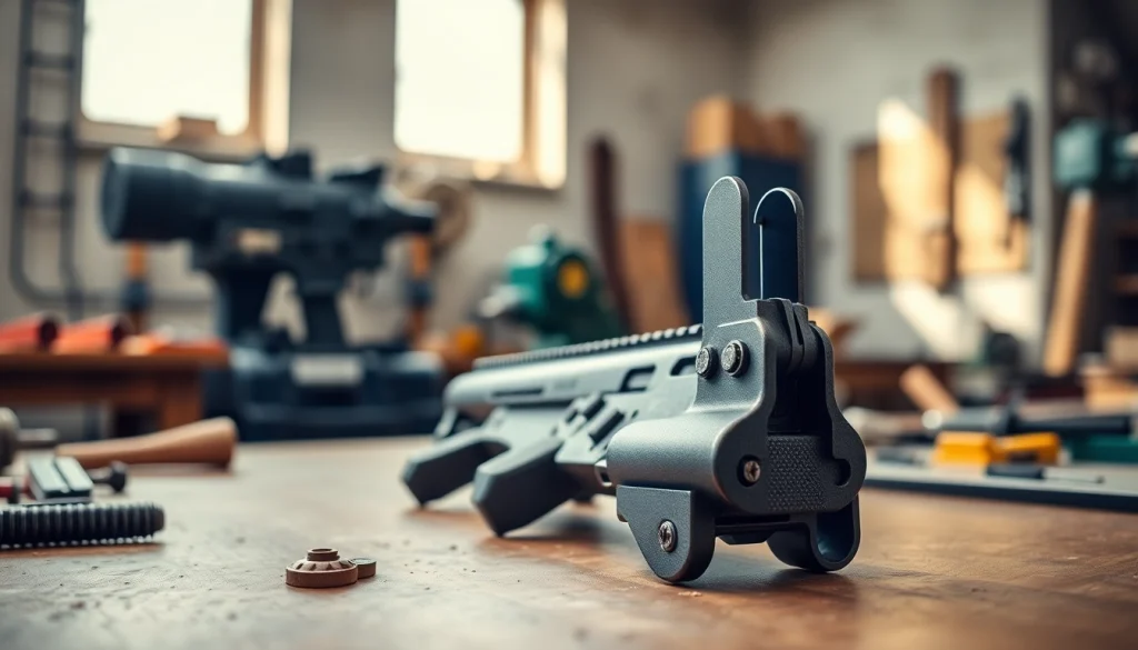 AR 10 trigger displayed with precision tools, highlighting craftsmanship and quality.