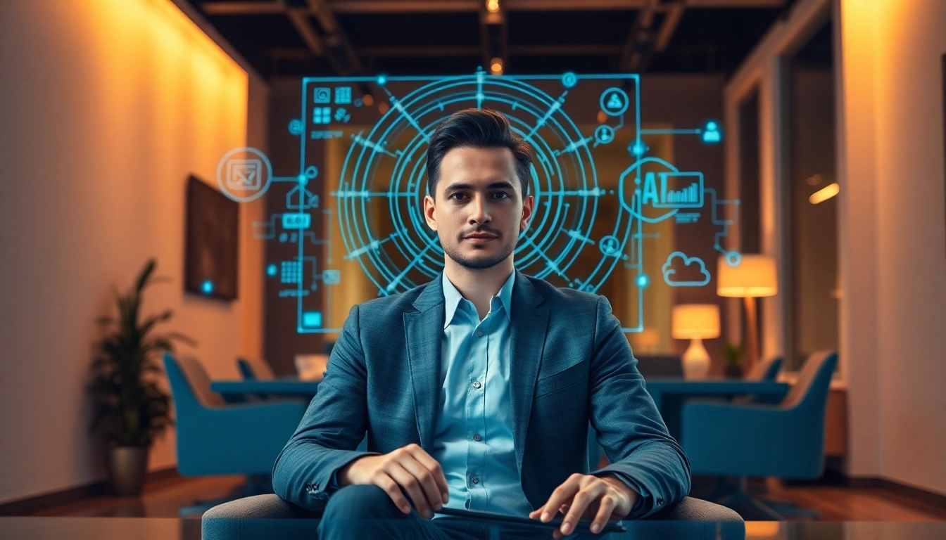 Candidate showcasing confidence in AI Interviews with a futuristic interface guiding the interaction.