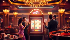 Experience the thrill of Slot777 gaming at a vibrant casino with players enjoying high-stakes action.