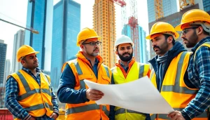 A construction team representing New York City Commercial General Contractor collaborating on urban projects.