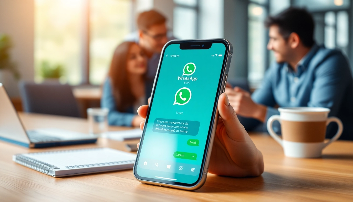 Enhance customer engagement with WhatsApp Smart CRM mobile interface in a collaborative office setting.