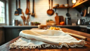 Kaasdoek uitgespreid op een houten werkblad in een professionele keuken.