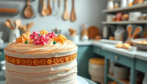 Creëren van een elegante mousseline crème op een prachtig versierde taart.