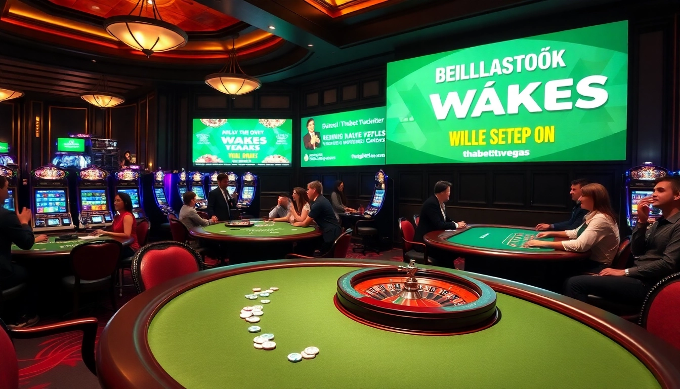 Exciting casino gaming action at https://thabet.vegas/ featuring vibrant slot machines and focused players.