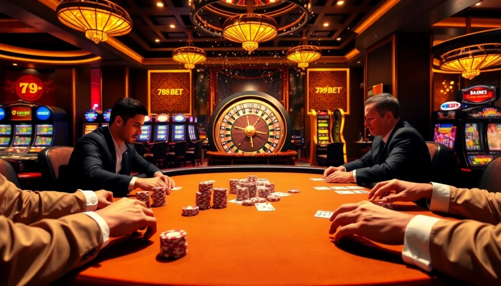 High-stakes poker gaming action at 789 BET casino with stylish ambiance and vibrant energy.