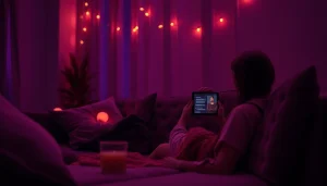 Engaging in AI sexting in a cozy digital space, showcasing intimate interaction.