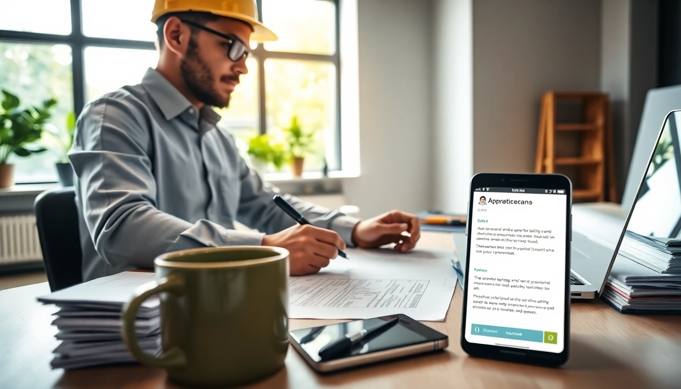 DAS 140 form being completed by a contractor in a bright office setting.