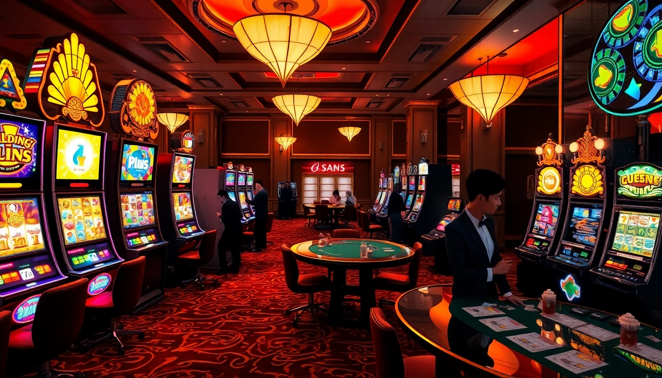 Experience the excitement of Slot Terpercaya with vibrant machines and players engaged in the thrill of winning.