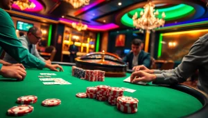 Gopay88 enhances poker excitement at a luxurious gaming table with vibrant chips and cards.