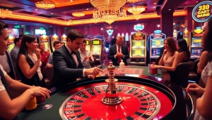 RR88 players celebrating a jackpot win at a luxurious casino table with vibrant chips.