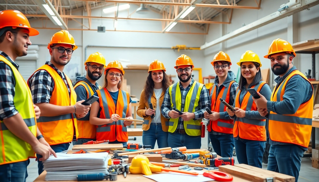 Students learning practical skills at construction trade schools in Texas, actively engaging in a workshop.