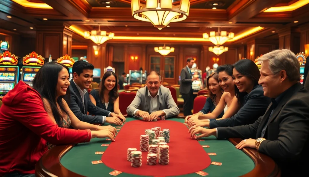 A dynamic poker game featuring skilled players at a table, with a glimpse of an immigration lawyer perth overseeing strategy.