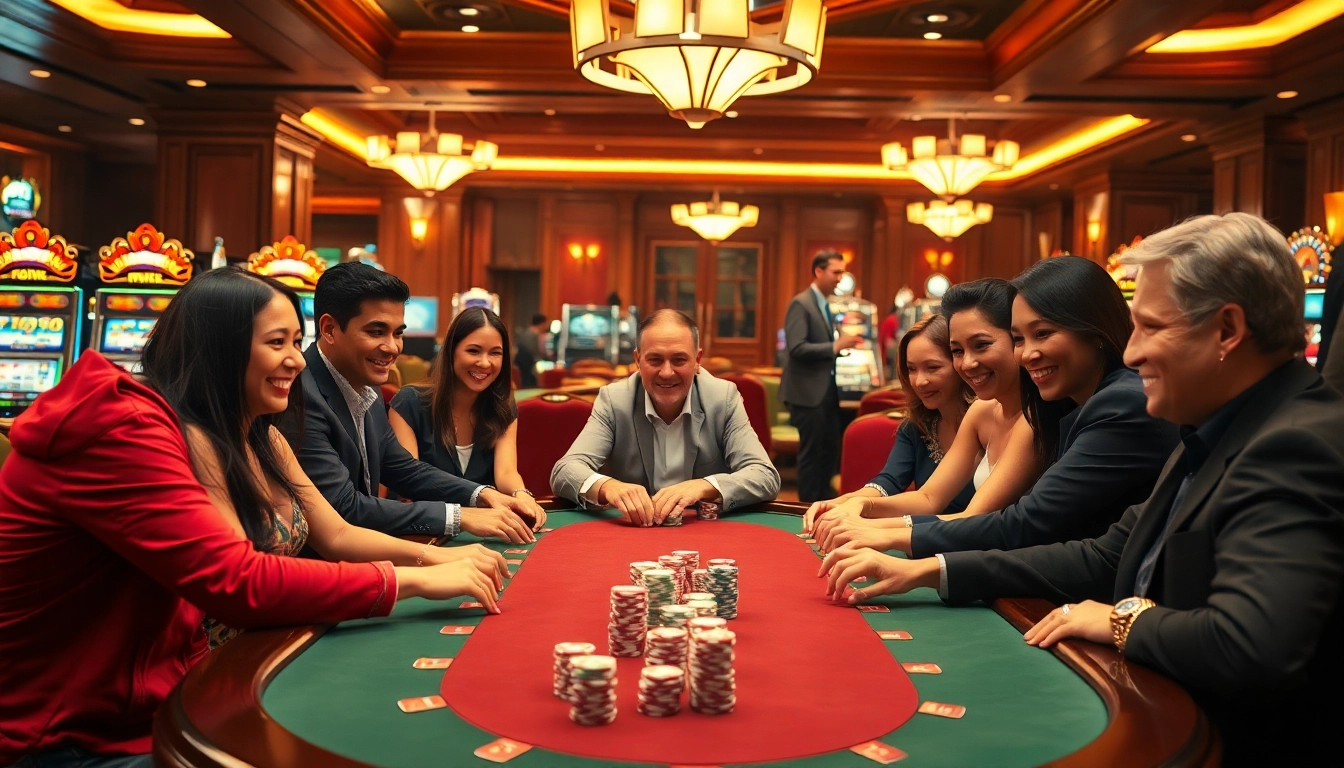A dynamic poker game featuring skilled players at a table, with a glimpse of an immigration lawyer perth overseeing strategy.