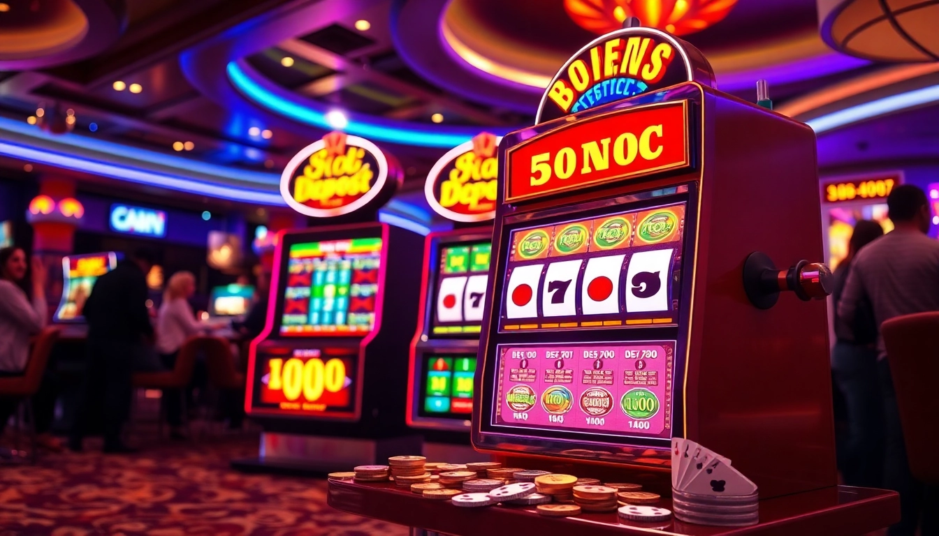 Menangkan slot deposit 1000 dalam suasana kasino yang menegangkan dan penuh warna.