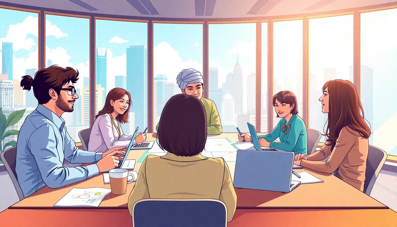 Illustration depicting innovative ways to spend Bill Gates money with engaged individuals in a creative session.