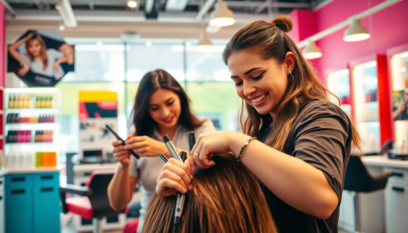 Salon coafura București cu stilist profesionist îngrijind părul unui client.