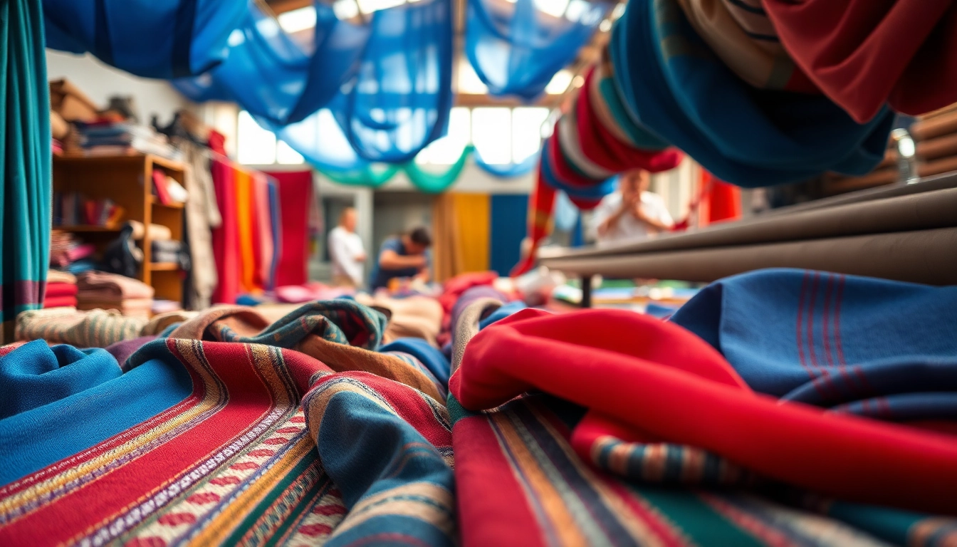 Brabantse bont stoffen in een levendige textielatelier met diverse patronen en kleuren.