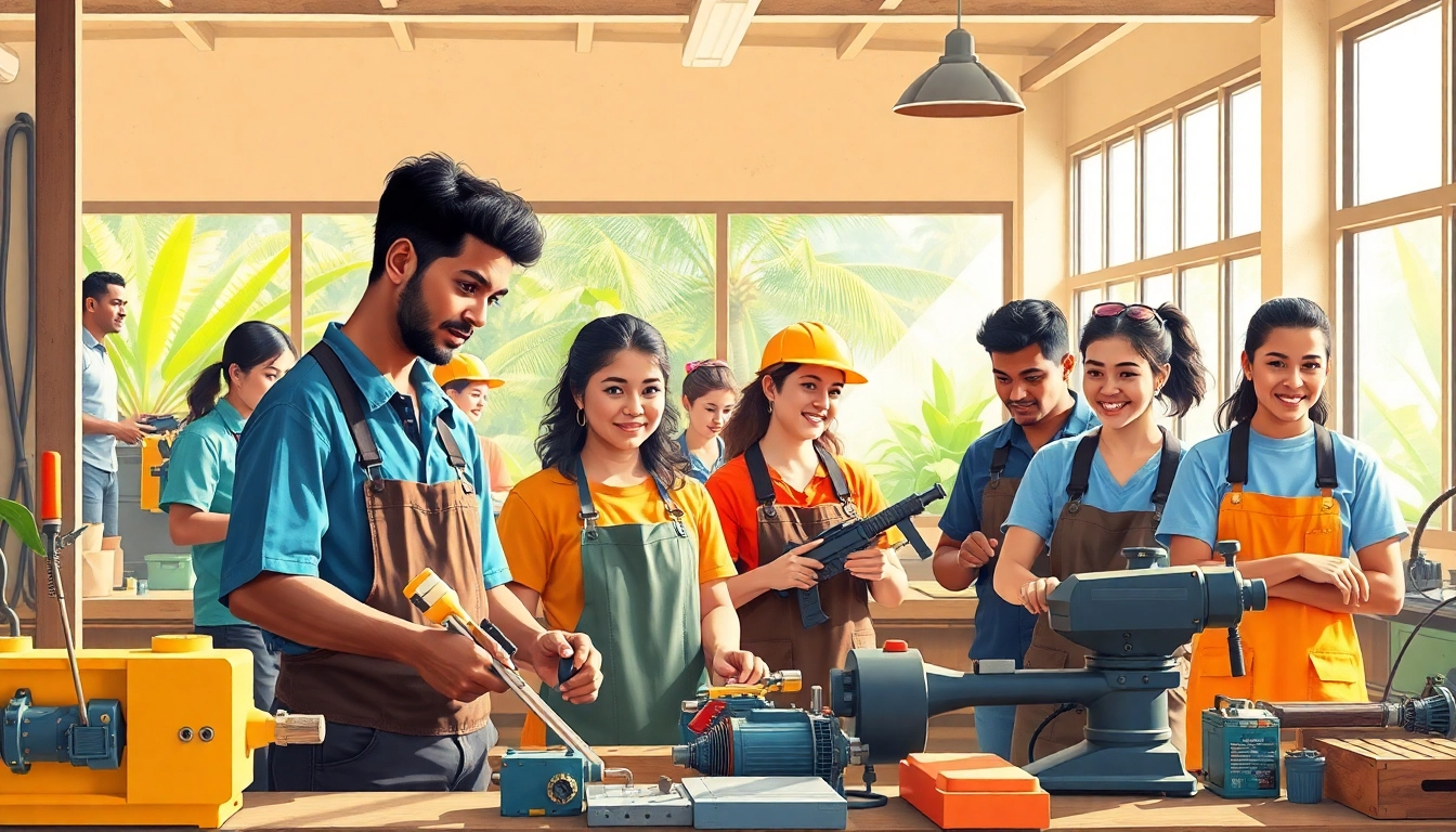 Students actively learning at hawaii trade schools, showcasing diverse trades and collaboration.