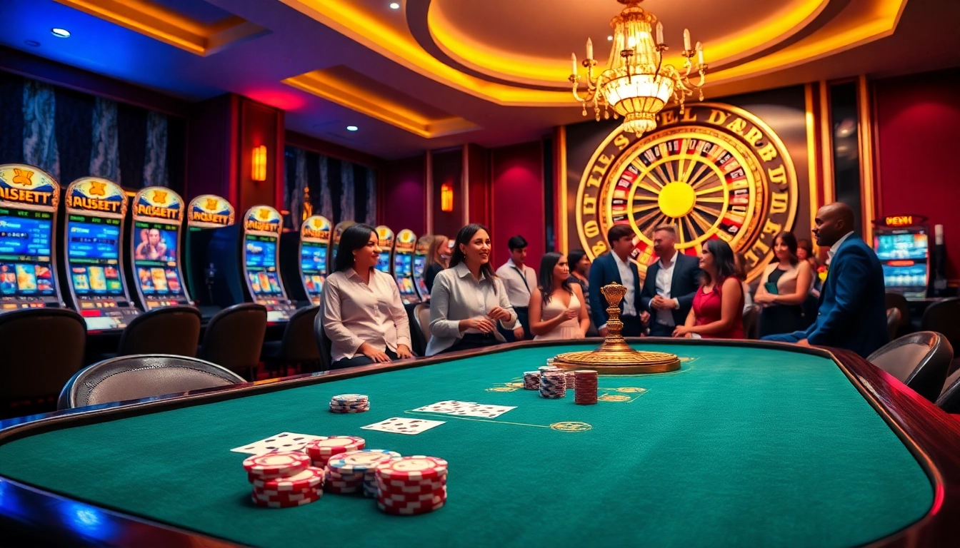 Engaging casino scene highlighting situs deposit 5k options with poker chips and roulette wheel.