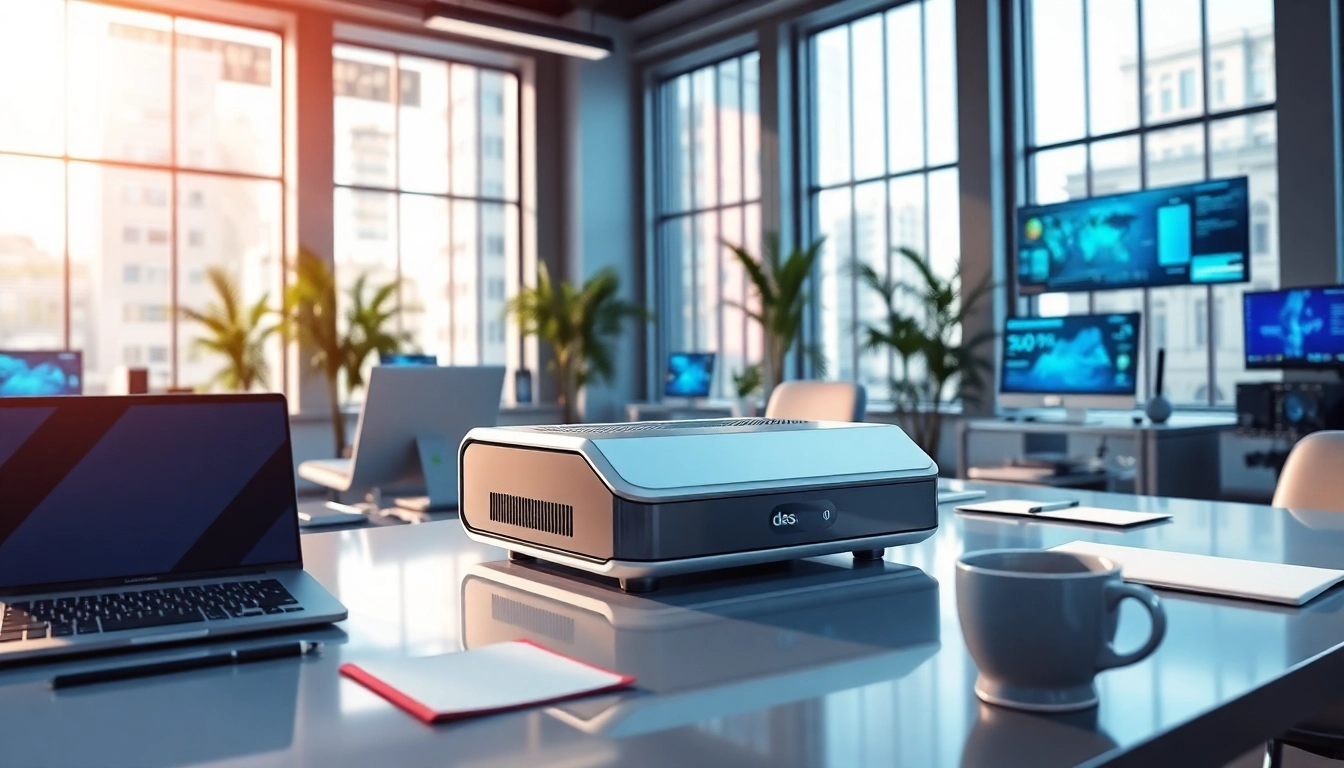 Analyze the features of das 140 device in a modern office setting.