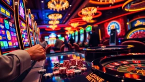 Experience thrilling gameplay at idnslot with elegant slot machines and dynamic casino scenes.