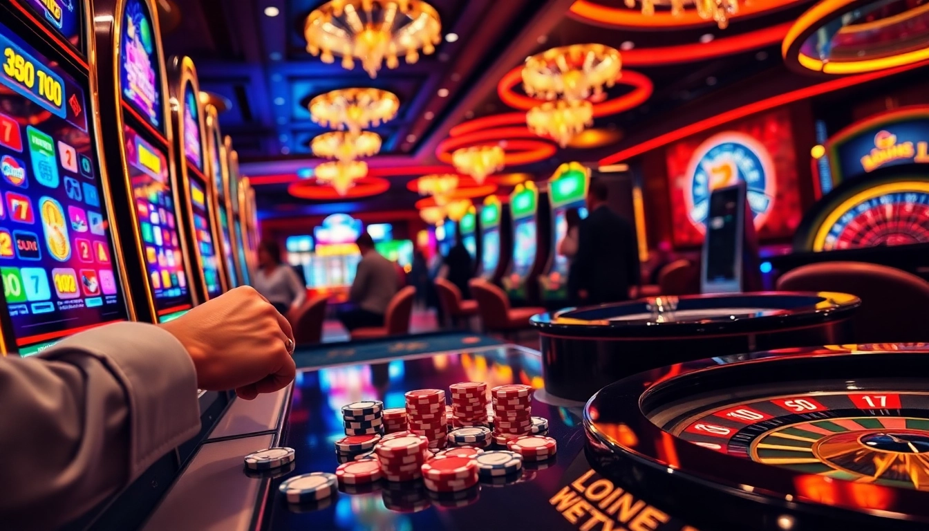 Experience thrilling gameplay at idnslot with elegant slot machines and dynamic casino scenes.