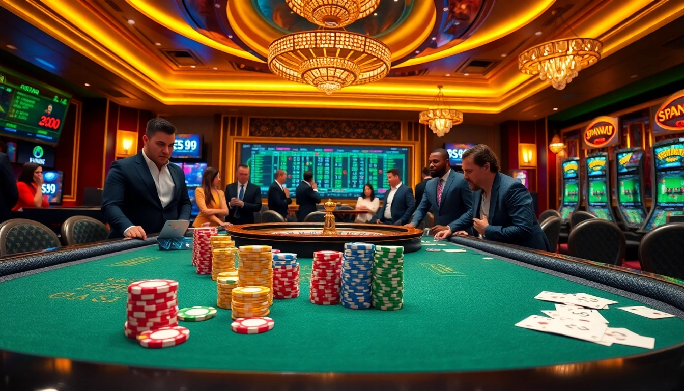 PS99 thể thao betting scene showcasing vibrant casinos with sports odds displays