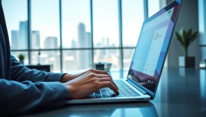 acheter bitcoin en ligne avec un ordinateur dans un bureau moderne.