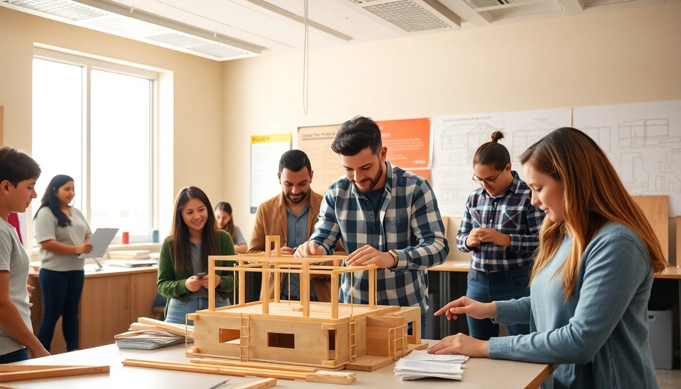 Engaged students in construction education colorado learning hands-on in a vibrant classroom.