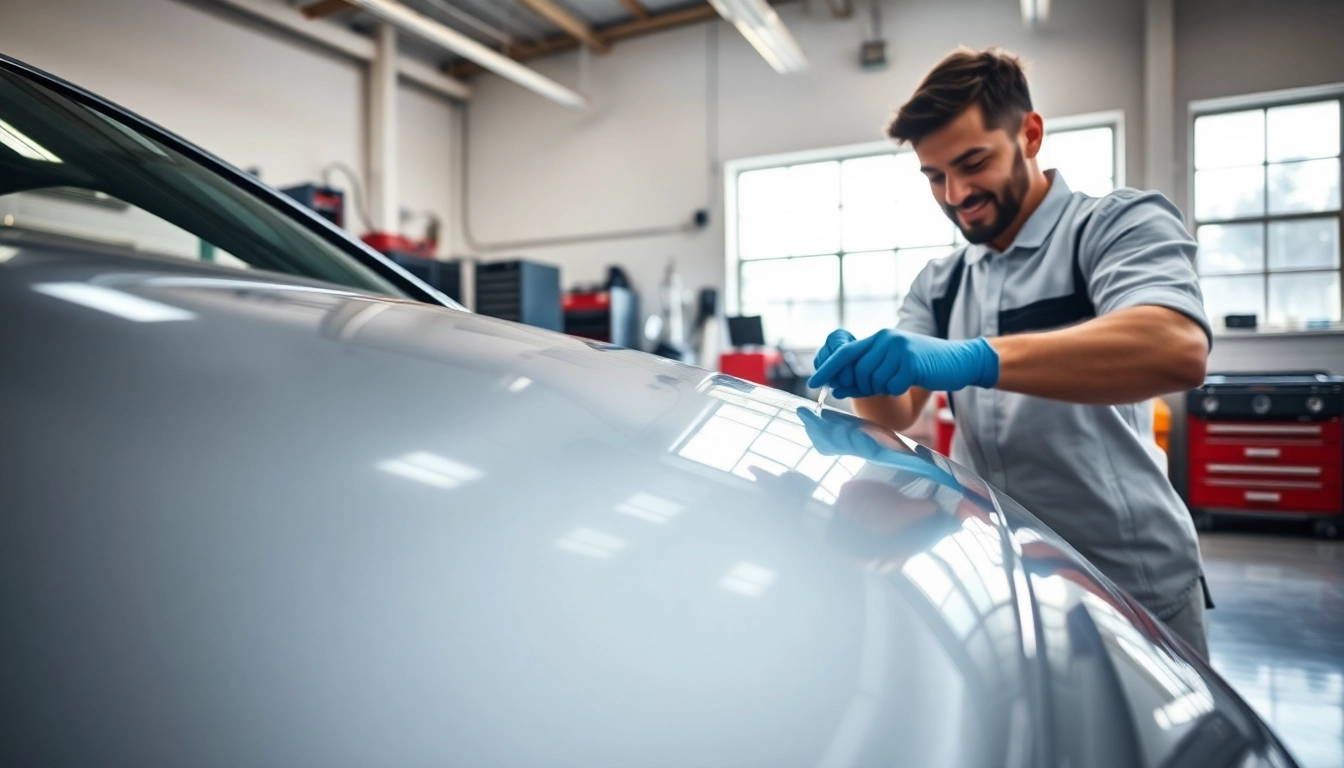 Apply ceramic coating near me for a glossy, protected car finish in a clean garage.