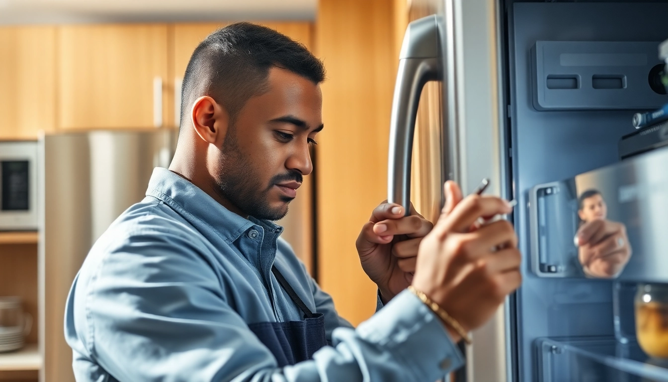 Technician performing refrigerator repair ottawa with precision in a modern kitchen.
