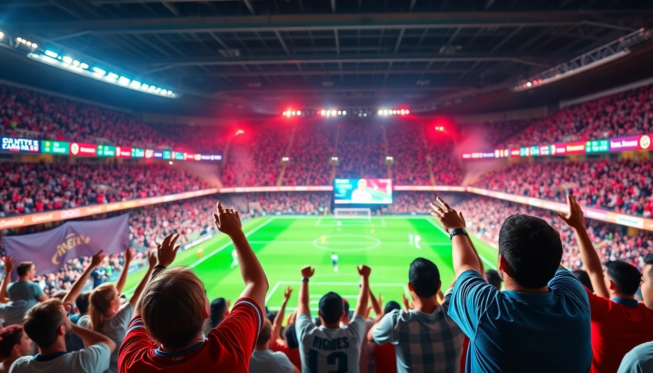 Dynamic sports fans engaged in a live event, representing 토토스토리 excitement.