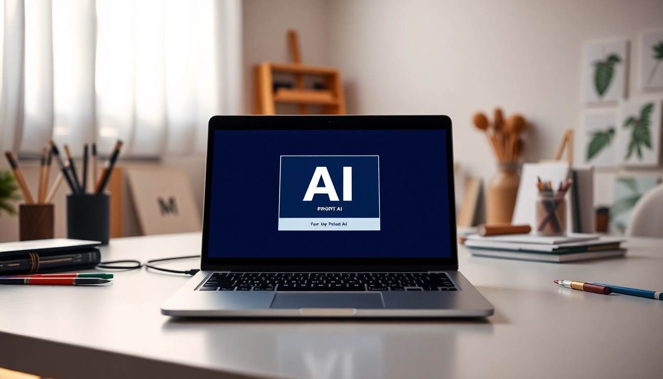 Capture the essence of image to prompt ai with a modern laptop setup showcasing AI-generated prompts.