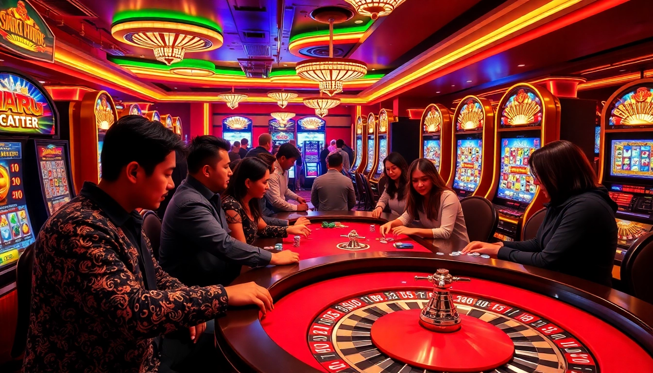 Experience the thrill of slot demo scatter hitam amidst a luxurious casino atmosphere filled with excitement.